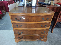 A Small yew bow front chest of 4 drawers  D.45 cm.L.75cm. H..75.5cm.