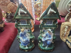 A Lovely pair of cottage ornaments   with ladies to front
H.28
W.11