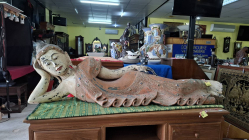 Wooden Reclining  Buddha.L.180 H.53 Cm.