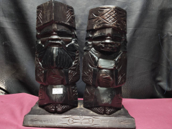 A Vintage pair wooden carved Ainu Nipopo Lucky Dolls Hokkaido on plaque 1970s Signed to base
H.32.2 cm.
w32cm.

