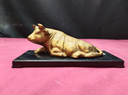 Golden Bronze Bull on Stand Stamped on side, Japan. 