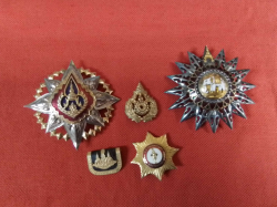 Original vintage ROYAL THAI WHITE ELEPHANT and KNIGHTS ORDER enamelled pin badges and other Thai official pins/badges