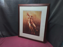 A rare hand signed framed and matted limited edition print of naked couple by acclaimed Norwegian artist Vebjohn Sand W59cm H70cm