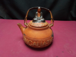 Very rare terracotta tea pot 1920/1930 made for cingalla tea Text inscription vare make translates as Danish reg trademark on the tea pot lid is sat Budha referencing ceylon tea (now modern Sri lanka)