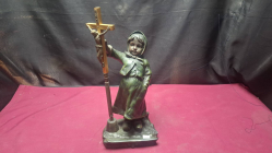 An antique figurine of a girl holding crucifix, by acclaimed French sculptor G. DEMANGE (1865-1945) H36cm