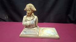 A vintage Napoleon Courvoisier cognac ashtray and bust brewerania item 