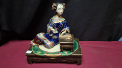 A museum quality Chinese porcelain and bisque figurine of seated lady H.20 cm