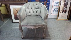 French counrty style chair dark gray velvet upholstery.