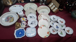 A very large sectioned disney plate showing Bambi & thumper. 2 Disney Queen of hearts Mugs/cups and 7 Collection Plates and 3 ceramic cups showing Black horses,4 Chip and dale plates