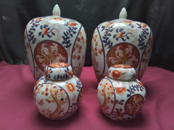 An Exquisite set of antique Japanese Imari ginger of storage jars and bowls. All original lids from the 19th century. All pieces in flawless condition stamped to base