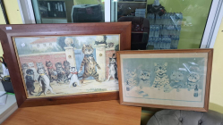 An amusing picture of cats in the style of Louis wain and another picture by Louis Wain unsigned plssibly a water color. Big one size L.76 cm.
H.55 cm.