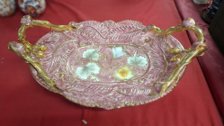 Mica Italy hand painted gold oval ceramic dish centrepiece Circa 1950s. W.52 cm W.33 cm H.18 cm