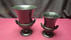 2 WEDGWOOD Vintage Ravenstone Matte Black Urn/Vase with Shell Handles 1960s