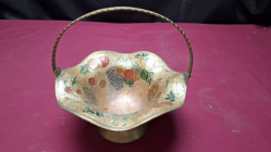 Solid Brass Cloisonné Enameled Basket Bowl with Handle, 15 cm wide 8 cm high 
