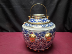 A Brand new Benjarong tea pot inside a warmer in beautiful blue white & gold porcelain