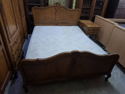 French Louis XVI Oak Bedroom set, Double Bed Frame with Carved Headboard, oak 5 door wardrobe,Elegant French Carved Oak Triple Mirror Dressing Table and 2Carved Oak Bedside Tables