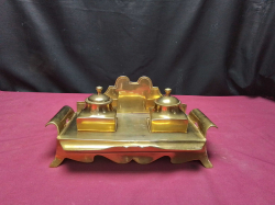 Vintage Solid Brass double inkwell- Antique -style desk ornaments 