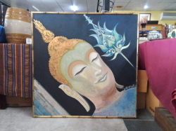 A Large Oil of canvas of a sleeping Buddha Gilt Framed 
H103cm.
W102cm.
L103cm.