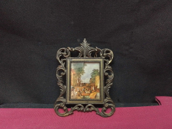 Vintage itallian spelter handing picture frame featuring a miniture art print baroque style work florentine revial style 