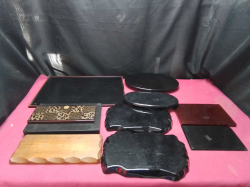 selection of  10 wood/ Plastic Plant or figurine Stands 