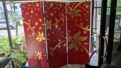 Two-sided foldable room divider with Thai pattern some damages. size 210x200 cm