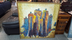 An abstract oil painting in a gold frame. size 114x114 cm