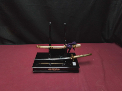 Nikko Toshogu Samurai Miniature Sword on Stand and Plaque .