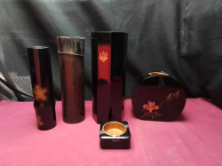 5 Traditional Vintage japanese Zundo , Copper inserts Flower Vases 
H30cm.
W11cm.
