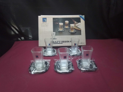 Twin bird galaxy draft set clear glasses with matching coaster in original box 