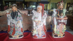 3 Beautifull 42cm. high poncelain hand painted God.Fu-Xing Lu-Xing and  shou -Xing for good fortune prosperity and lengevity in chinese culture from shiwan kiln stanped to base perpect condition 