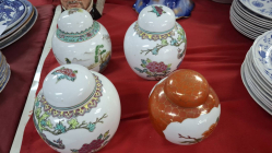 3 Lidded Ginger Jars in Polychrome 
