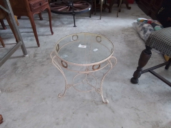 A Small metal table glass toped
D37cm.
H44cm.