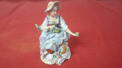 A Sitzendorf figurine of lady selling flowers 13cm high