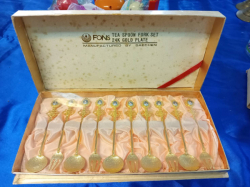 Fons Tea Spoon Fork set 24K gold plate.