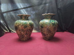 Pair of Antique Chinese green Chinoiserie floral 
Vases (stamped)
H25cm.
W9cm.