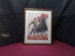 Bullfighter water paint ballestar Virgin laminograph 
H49.5cm.
W40cm.