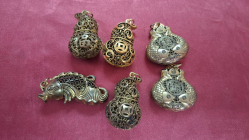 6x Chinese pure brass Feng Shui Auspicious bottle gourd Amulet Pendant key ring