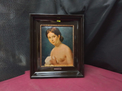 A framed Enamel on copper by hedga of a girl 
W30cm. H35cm.