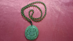 Green Jade Color Crystal Stone Ganesh Pendant Necklace with a beaded string