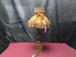 A Brass and marble heavy lamp with a silk shade 
H52cm.