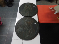 A Pair of slate Carving of jesus christ and the Madonna .Wall hanging 
H61cm.
W60cm.