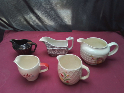 5 pretty English milk Jugs, VGC,Wade etc