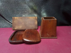 Original Chinese Vintage hard wood inkstone box with lid ,Suzuri-bako with stand and pen holder Signed at base 