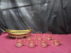 vintage 1950s Glass and Brass coffee set in a gold serving tray
