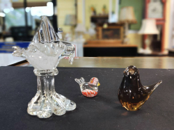three Murano Birds stamped 