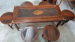 Multi-Purpose Rosewood Table Set Handcrafted  7 table. One large and 6 small table goes under.The large table size H53cm. L120cm. W53cm. and a small table size H40cm. W38cm.