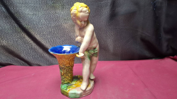 Pottery Majolica Putti with Basket Weave Vase
H28cm.W10cm.