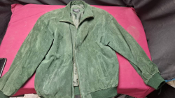 True Vintage PELLE Genuine Suede Leather Forest Green Bomber Jacket With Nylon Lining. Size Small. Good Condition.