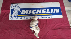 Vintage Michelin Tyres Sign & Bibendum Figure (Early
 2000s)
L109cm W37cm.
