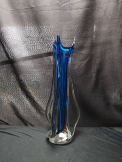 Vetro Artistico Murano Blue  Vase Abstract Swirl Decor Italy ( stamped) 
H45cm. W10cm.